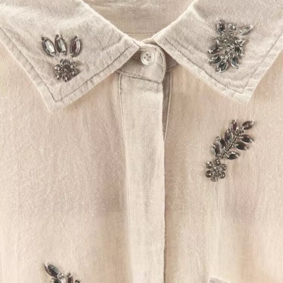 NWT ZARA JEWELED LINEN SHIRT - Picture 8 of 10